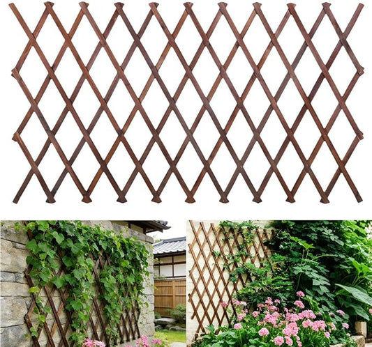 Expandable Garden Trellis, 38" x 89" Large Wooden Lattice Fence Wall Panel Lattice Trellis for Climbing Plants Outdoor Ivy Vine Rose Clematis for Garden Patio Room Decor (1Pcs Brown)