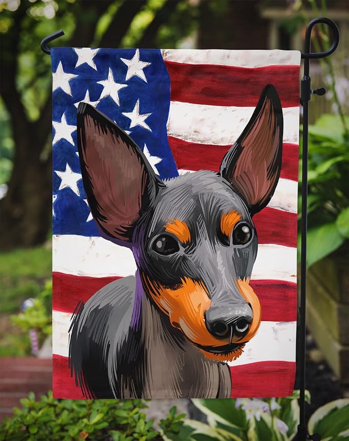 Caroline's Treasures CK6515GF English Toy Terrier American Flag Garden Flag Mailbox Flag Decorative Yard Flag Banner Outside Patio Artwork Yard Flower Beds, Garden Size, Multicolor