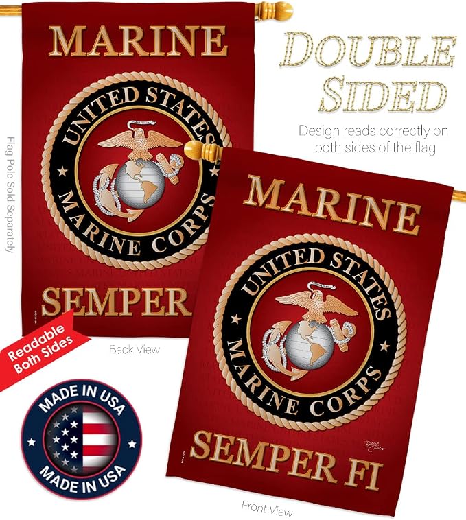 Breeze Decor FK108057-BO Marine Corps Americana Military Decorative Vertical Flags Kit, House & Garden Set w/Flagpole, Multi-Color