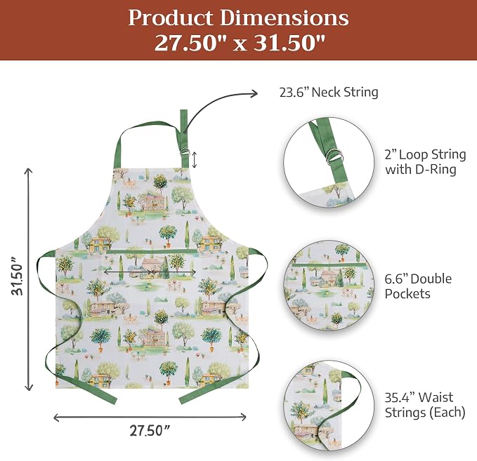 Maison d' Hermine Aprons for women with Pocket 100% Cotton (27.50"x31.50") | Adjustable Neck Strap & long ties Apron Men Chef Wedding Cooking Gardening Server Maid