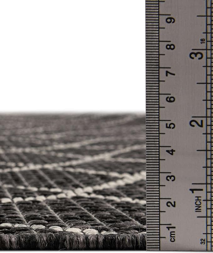 Unique Loom Outdoor Trellis Collection Area Rug - Gitter (3' 1" Round, Charcoal/ Ivory)