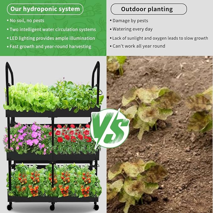 3-Tier Hydroponics Growing System, 88 Pods with LED Grow Lights | 3-tier, dual pump, dual medium, 88 pods, full spectrum LED, auto timer, grows herbs veggies microgreens year round