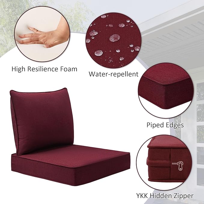 Unimatta Sunbrella Outdoor Patio Chair Cushions Set, 24" x 24", Set of 2, Water-Repellent, Fade Resistant, Deep Seat Cushion for Backyard, Couch, Sofa and Patio Furniture, Spectrum Ruby