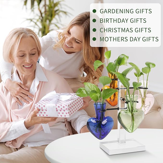 Plants Propagation Stations Plant Terrarium Kit Gift for Women | Birthday Glass Planters For Indoor Plants Home Office Decor Acrylic Plant Accessories - 4 Love Hear Vase