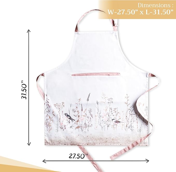 Maison d' Hermine Aprons for women with Pocket 100% Cotton (27.50"x31.50") | Adjustable Neck Strap & long ties Apron Men Chef Wedding Cooking Gardening Server Maid