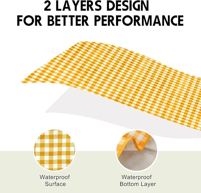 SAMSIER Outdoor Picnic Blankets Waterproof Foldable Sandproof, Large Gingham Cute Picnic Mat Washable Portable for Park Beach Camping Courtyard (Yellow, 60"×80")