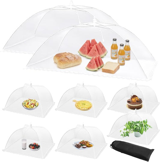 8 Pack Mesh Food Covers for Outside - 2 Extra Large (40 x 24 in) & 6 Large (17 x 17 in) Food Tents, Collapsible and Reusable Food Covers for Outdoors Picnic, BBQ, Camping, Party Supplies