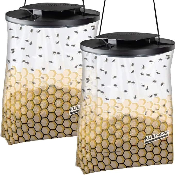 Flies Be Gone Fly Trap - Disposable Protein-Powered Attractant Fly Catcher - Natural Bait Trap for Patios, Ranches, Outdoor Environments - Easy to Use Outdoor, Keeps Flies from Coming Indoors
