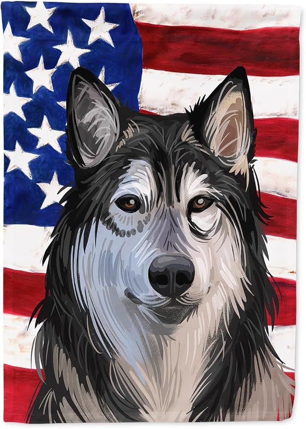 Caroline's Treasures CK6734CHF Tamaskan Dog American Flag House Flag Large Porch Sleeve Pole Decorative Outside Yard Banner Artwork Wall Hanging, Polyester, House Size, Multicolor