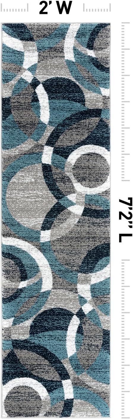 Rugshop Circles Contemporary Modern Abstract Runner Rug Blue 2' x 7'2" | Rectangular, Size 2' x 7'2", Living Room, Bedroom, Dining Room, Home Office, Kitchen, Entryway, Hallway, Nursery, Kids Room