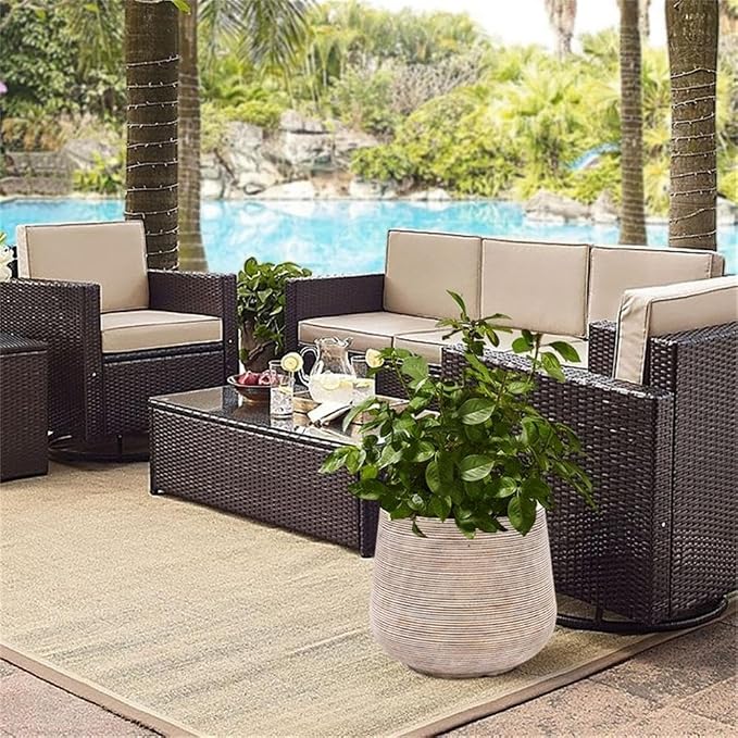 LuxenHome 17" Dia Large Round Planters for Indoor Plants, Outdoor Planters with Drainage Holes, Farmhouse Distressed Plant Pots Indoor & Outdoor for Home Garden Patio