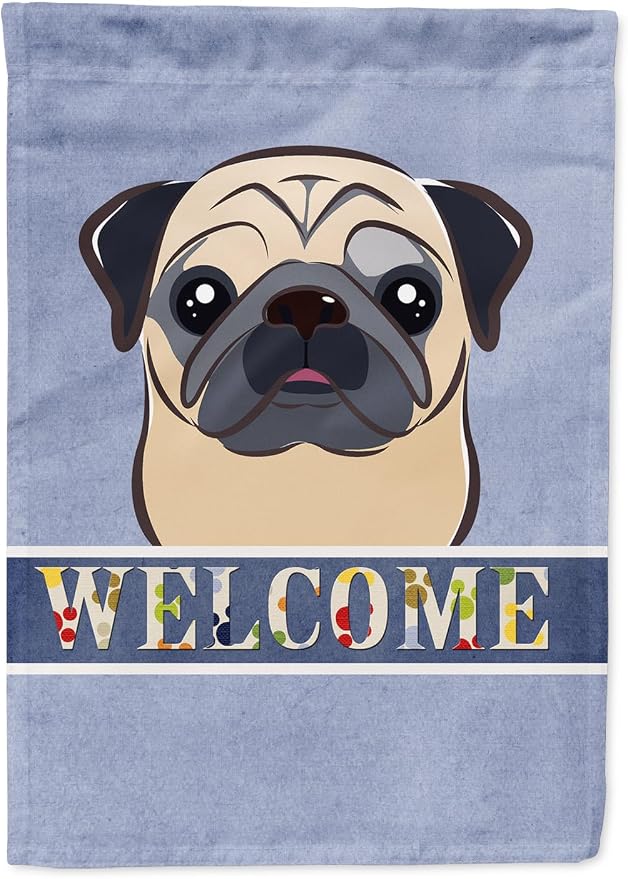 Caroline's Treasures BB1448GF Fawn Pug Welcome Garden Flag, Blue Mailbox Flag Decorative Yard Flag Banner Outside Patio Artwork Yard Flower Beds, Garden Size, Multicolor