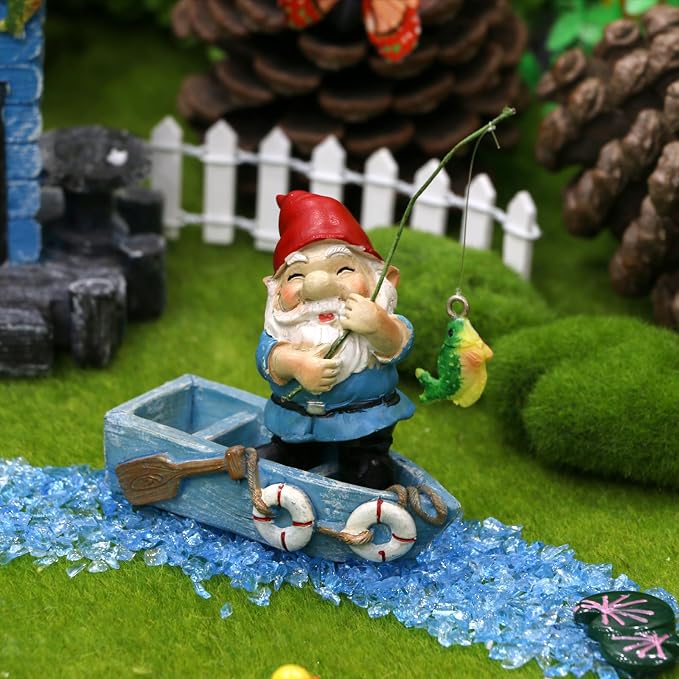 BangBangDa Miniature Fairy Garden Gnomes Decoration – Small Figurines Statue Accessories Gnome House for Outdoor Indoor Home Yard Patio Decor Ornaments Kit Fence Mushroom