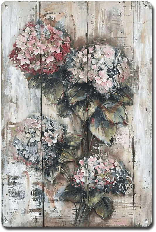 Metal Sign Tin Sign Vintage Wall Art Antique Opulence Hydrangea Tin Sign for Shabby Chic Interiors Rustic Elegance and Corrosion Resis Funny Garden Signs for Pub 6×8 Inches