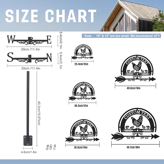 Personalized Metal Weather Vane, Custom Name Weathervane, Chicken Coop Signs, Weather Vanes for Outside, Wind Vanes for Farmhouse Yard Shed Decor, Housewarming Gifts Color08
