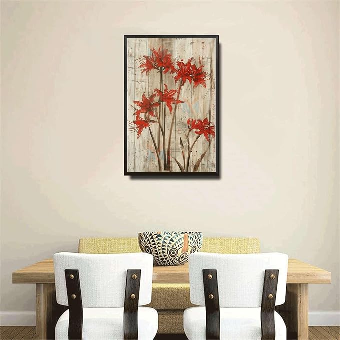 Metal Sign Tin Sign Vintage Wall Art Vintage Lycoris Wall Art Tin Sign for Rustic Charm Distressed Wood Panels and Easy to Install Alu Minimalist Wall Art for Pub 6×8 Inches with Metal Frame