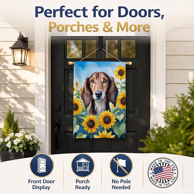 Caroline's Treasures DAC6152CHF Saluki in Sunflowers House Flag Large Porch Sleeve Pole Decorative Outside Yard Banner Artwork Wall Hanging, Polyester, House Size, Multicolor