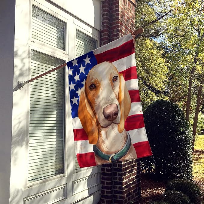 Caroline's Treasures CK6658CHF Porcelaine Dog American Flag House Flag Large Porch Sleeve Pole Decorative Outside Yard Banner Artwork Wall Hanging, Polyester, House Size, Multicolor