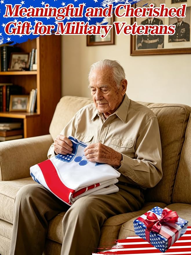 Double-Sided Embroidered Flags for Outside 3x5-210D Oxford Fabric Weatherproof Military Flags with 2 Brass Grommets for Garden Patio Decor, Gift for Veteran & Service Member (White)