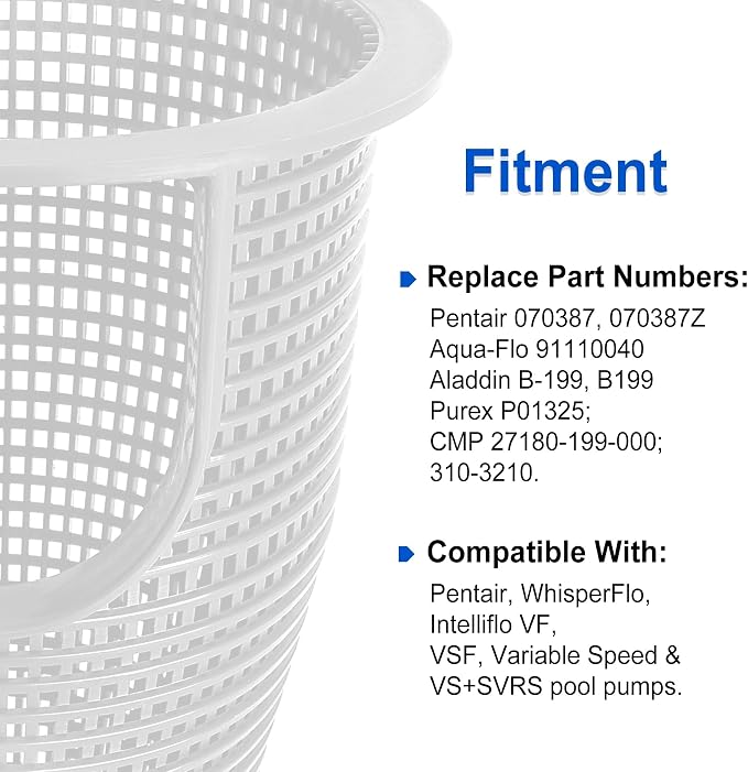 070387 Pool Pump Strainer Basket Replacement B-199 Filter Basket Compatible with P entair W hisperflo & I ntelliflo Pumps Replaces 91110040, 310-3210, Heavy Duty, 2 Pack