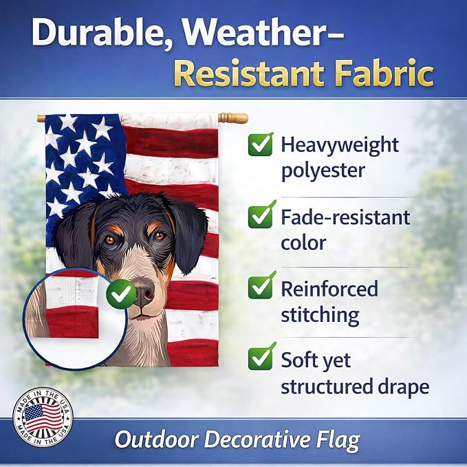Caroline's Treasures CK6520CHF Eurohound Dog American Flag House Flag Large Porch Sleeve Pole Decorative Outside Yard Banner Artwork Wall Hanging, Polyester, House Size, Multicolor