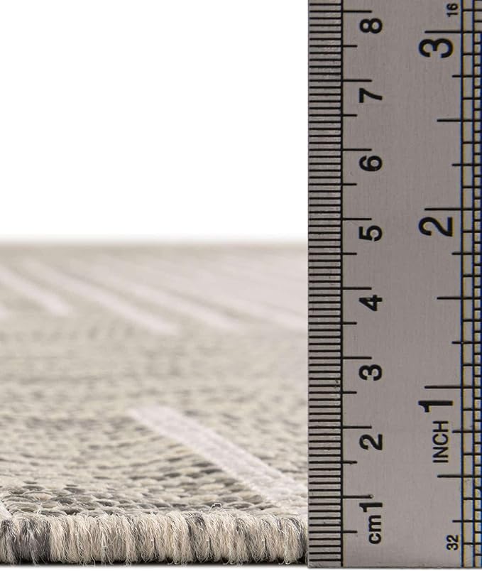 Unique Loom Outdoor Modern Collection Area Rug - Tambor (2' x 6' 1" Runner, Gray/ Ivory)