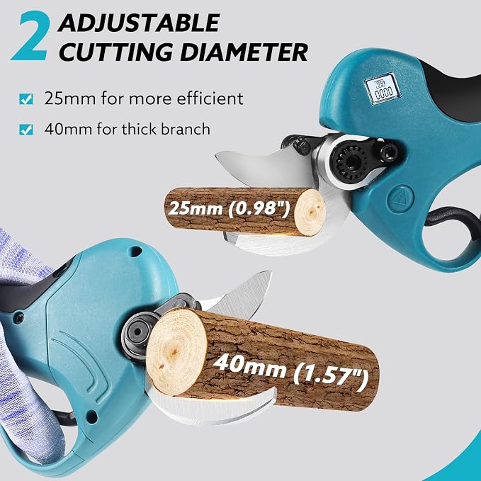 Cordless Electric Power Pruner Shears - Battery Pruning Shears 40mm Max Cutting Diameter with 20V 2X 2.0Ah Batteries and Charger, Professional Heavy Duty Gardening Pruner with Replacement Blades