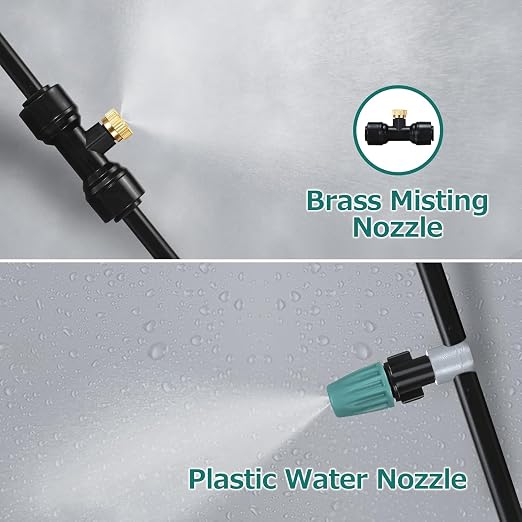 GOTGELIF Misting System for Patio, 50FT Misting Line 12 Brass Misting Nozzles + 3/4" Faucet Adapters+ 2 Shut-Off Valves, Leak-Proof DIY Water Mister Kit for Patio, Garden, Gazebo, Greenhouse