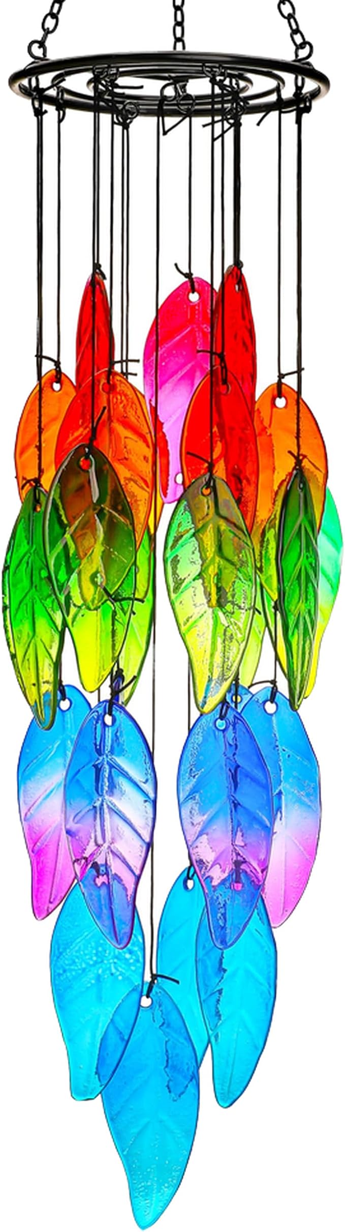 18'' Stained Glass Leaves Wind Chimes for Outside Unique Rainbow Leaves Forest Windchimes Outdoor Decoration Garden Ornament for Christmas Tree