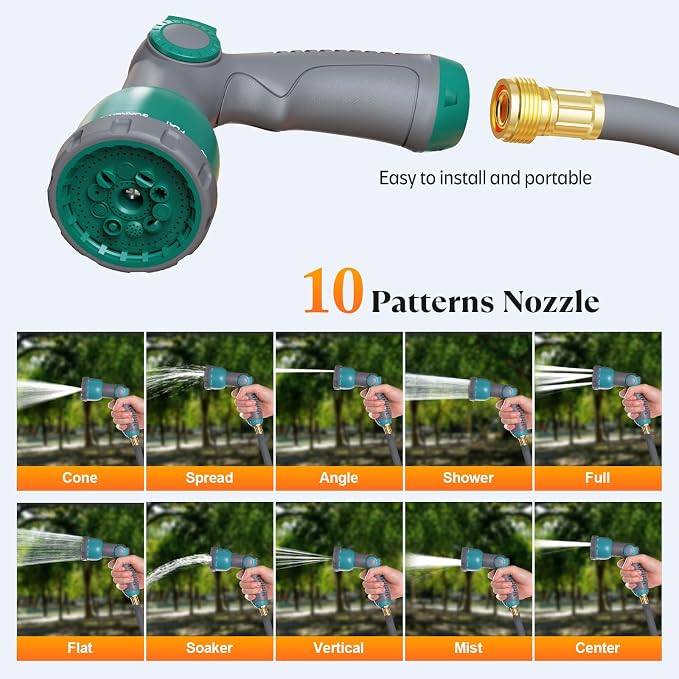 5/8" x 100 ft Retractable Garden Hose Reel, Heavy Duty Water Hose Reel Wall Mounted, Any Length Lock, 180°Swivel, Retractable Hose with 10-Function Nozzle for Cleaning, Watering (Green)