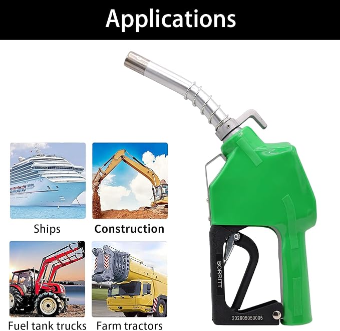 3/4" Inch NPT Green Fuel Nozzle,Automatic Shut Off Heavy Duty W/360° Hose Swivel Gas Fuel Transfer Pump Nozzle,304 13/16" Spout nozzle bushing,Copper Valve,Hook,16 gpm Flow Rate For Gas,Diesel