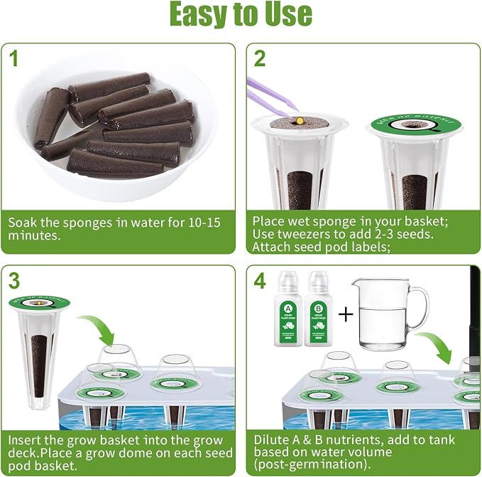 Hydroponic Growing Kit with Nutrient Solution, Seeds & Grow Sponges – Indoor Garden Starter Set for Fresh Herbs & Vegetables (Nutrient & 3 Free Seeds)