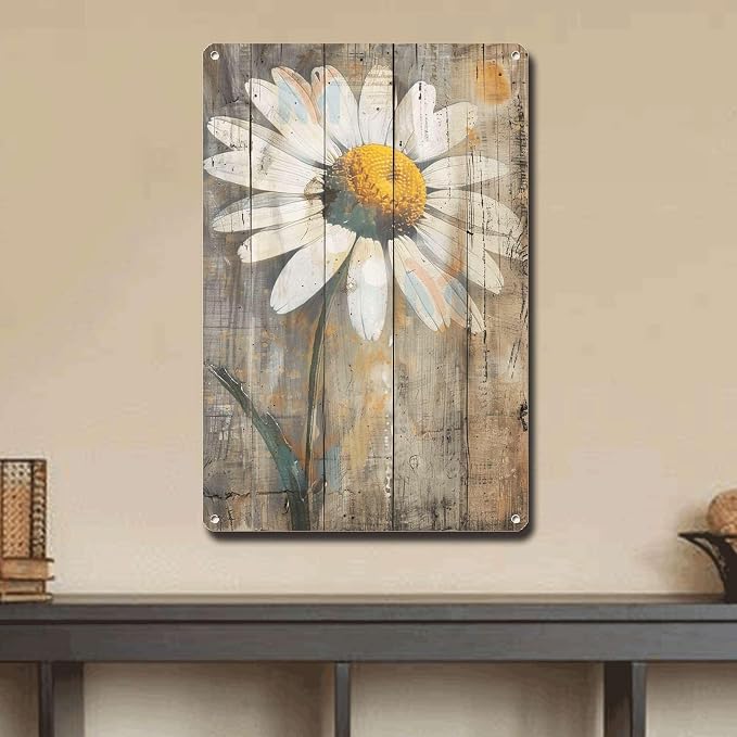 Metal Sign Tin Sign Vintage Wall Art Antique Artist's Daisy Tin Sign for Shabby Chic Interiors Rustic Wall Art and Corrosion Resistant Bathroom Decor for Pub 12×16 Inches