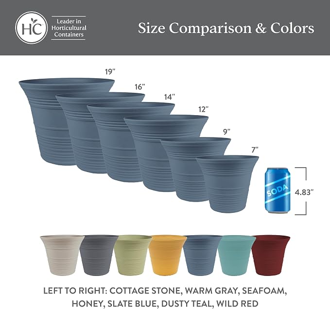 The HC Companies 12 Inch Sedona Round Self Watering Planter Pots, Lightweight UV-Resistant Plastic Indoor & Outdoor Planters, 2-Pack Flower Pots for Garden & Home Decor, Honey