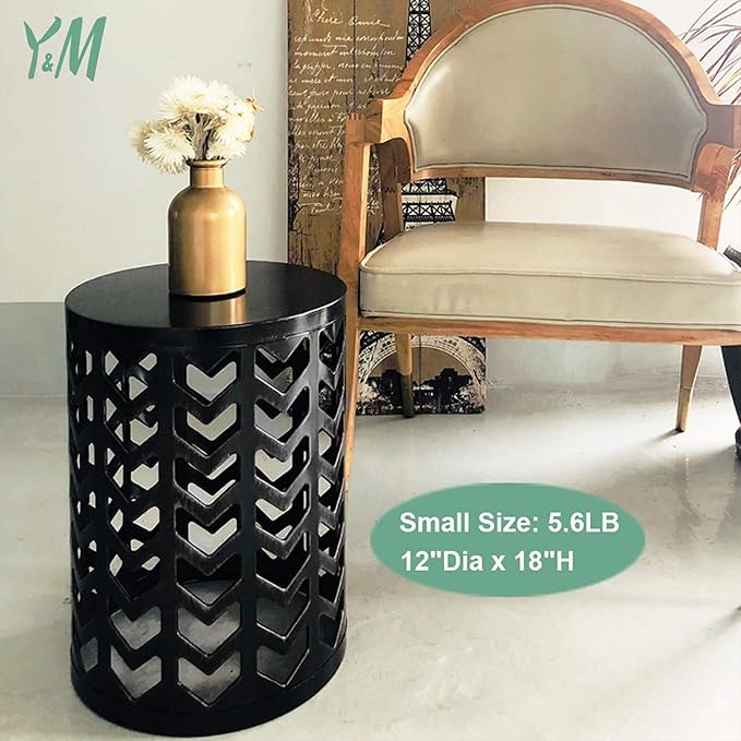 Y&M Outdoor Side Tables Set of 3, Round Metal Nesting Patio End Tables, Heavy Duty Stacking Accent Tables for Patio, Balcony, Garden, Porch, Indoor & Outdoor, Black