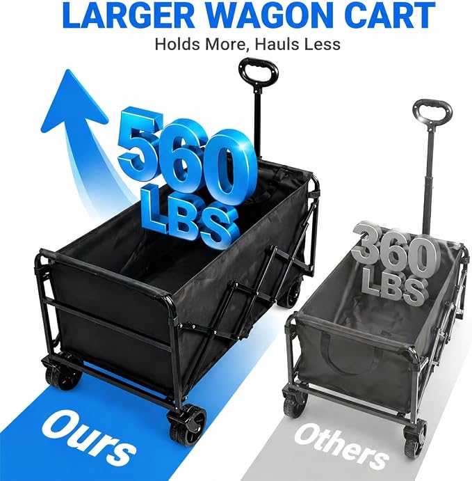 Wagons Carts Foldable, Beach Wagon with Brakes & All-Terrain Wheels 560LBS Capacity Collapsible Wagon for Trips, Outdoor Camping, Sports & Garden Use