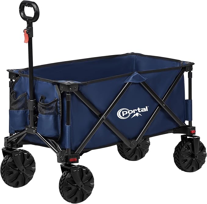Portal Heavy-Duty Folding Wagon Cart, Large Collapsible Utility Wagon with All-Terrain Wheels for Beach, Camping, Garden & Grocery