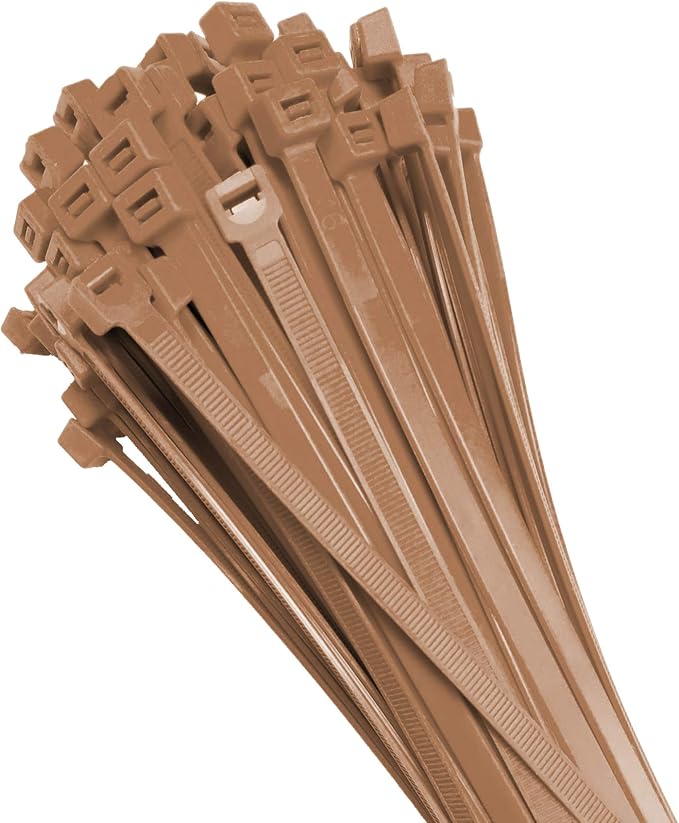Electriduct 7" Nylon Cable Zip Ties Self-Locking Adjustable Plastic Ties - Brown (100 Pack)