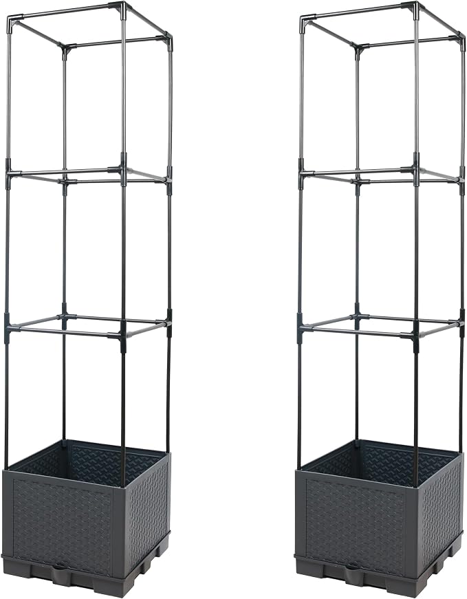 Sunnyglade 2 Pcs Raised Garden Bed Planter Box with Trellis, 44” Tomato Trellis Planter for Various Vine Climbing Plants Vegetables Detachable Frame for Outdoor Indoor Terrace