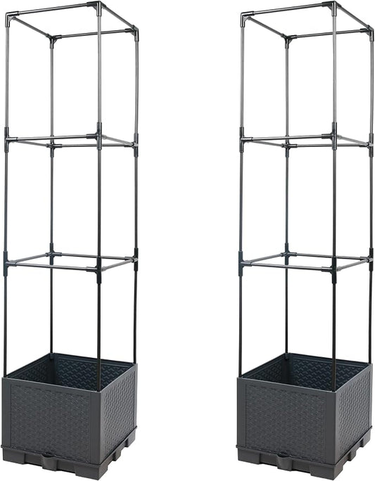 Sunnyglade 2 Pcs Raised Garden Bed Planter Box with Trellis, 44” Tomato Trellis Planter for Various Vine Climbing Plants Vegetables Detachable Frame for Outdoor Indoor Terrace