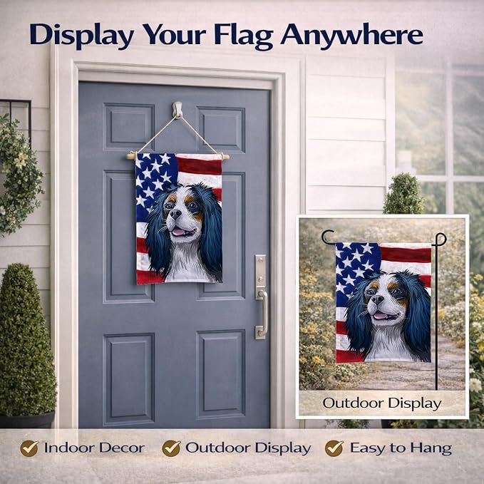 Caroline's Treasures CK6591GF King Charles Spaniel American Flag Garden Flag Mailbox Flag Decorative Yard Flag Banner Outside Patio Artwork Yard Flower Beds, Garden Size, Multicolor