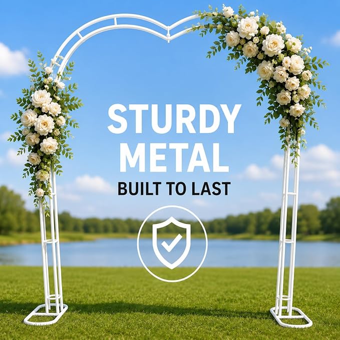 Metal Garden Arch, 98.5" W x 90.5" H Heavy Duty Metal Garden Arch Trellis for Climbing Plants (White, Heart)