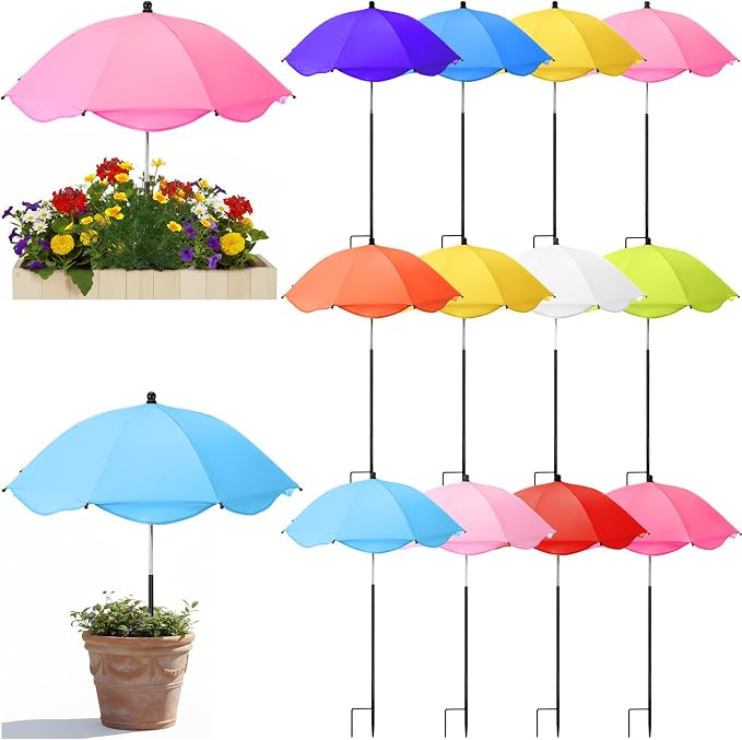 12 Pcs 26 Inch Plant Umbrellas for Outdoor Plants Garden Umbrella Shade for Potted Plant, Garden Bed Flower Pot Provide Shade to ‌defend Blazing Sun (12 Colors)
