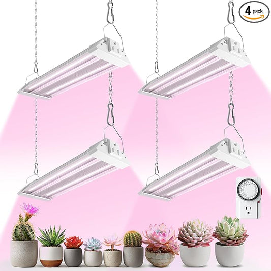 Barrina TX18 1FT Hanging Grow Light, 72W(4 x 18W, 360W Equivalent), High PPFD, Full Spectrum, Mechanical Timer, LED Grow Lights for Seed Starting, Vegetable with On/Off Switch, Linkable, 4 Packs