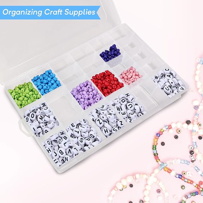 Guyuyii 2 Pack Bead Storage Containers with 36 Grids Adjustable Dividers | for Jewelry Making, Craft Organization, Diamond Painting, Compatible with Beads, Earrings, Small Hardware, Clear