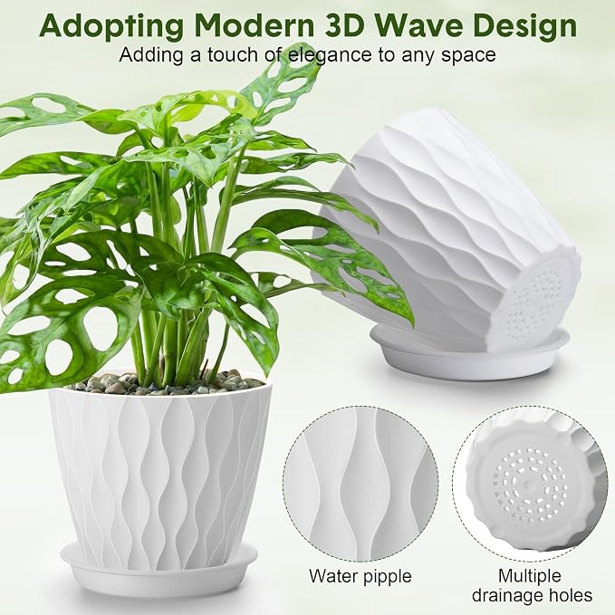 48 Pack 4 Inch Plant Pots Bulk Small Pots for Succulents Waffle Texture Plastic Planter with Drainage Holes and Saucers for Indoor Outdoor Plants Flowers, Seedlings (White)