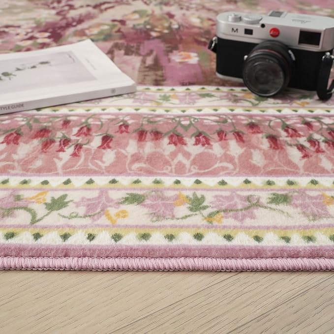 Rugcomf 2x6 Runner Rug Impressionist-Style Vintage Kitchen Rugs Non Slip Washable Soft Carpet Runner for Kitchen Laundry Bedroom Bathroom, Pink