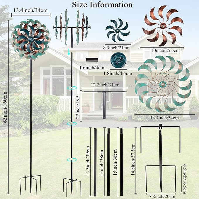 Stargarden Wind Spinners for Yard and Garden, 6 Layers Windmill | Metal Wind Sculptures & Spinners with Sturdy Stakes, Metal Yard Art Decoration