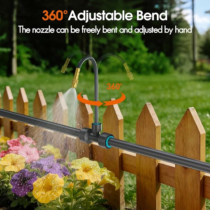 98FT 1/2" Drip Irrigation System Kit with Smart Water Timer for Garden,Automatic Watering System with 20pcs 360° Adjustable Copper Nozzles, Irrigation System for Garden,Yard, Lawn,Greenhouse
