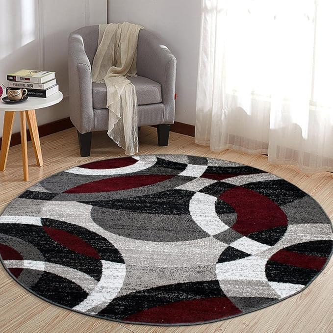 Rugshop Abstract Circles Contemporary High Traffic Round Rug Red 6'6" | Round, Living Room, Bedroom, Dining Room, Home Office, Kitchen, Entryway, Hallway, Nursery, Kids Room, Guest Room